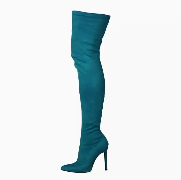 Stivali sexy in pelle scamosciata elasticizzata con tacco alto da 10 cm Stivali a punta in pelle scamosciata color caramello Stivali sopra il ginocchio Stivaletti elastici da donna