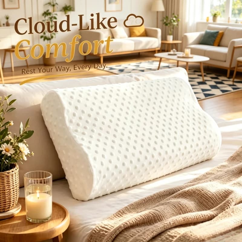 30×50cm White Memory Foam Pillows 2Pcs, Curved Support Cushion, Reduces Neck & Shoulder Discomfort While Side Sleeping