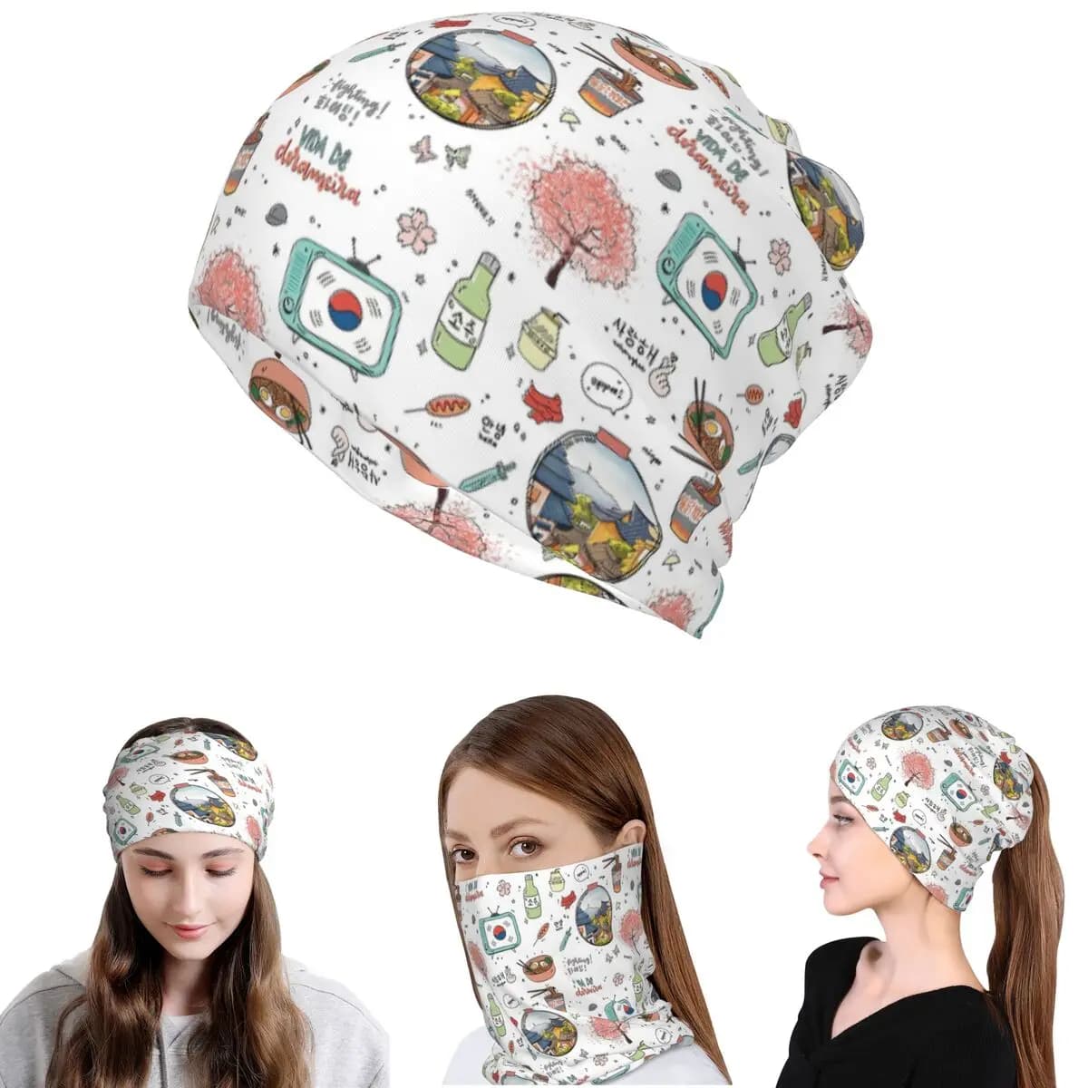 Sciarpa Multifunzione K-drama Soju Korea Cherry Blossom: Bandana, Scaldacollo, Sciarpa da Ciclismo, Berretto per Uomo e Donna