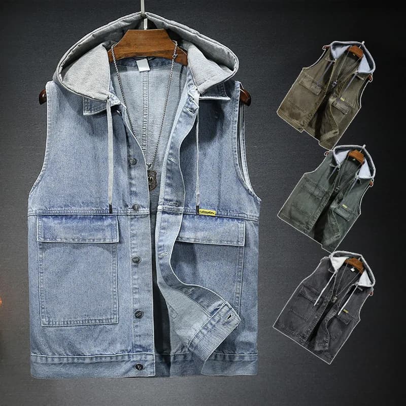 Nuova Tendenza 2026: Gilet in Denim Unisex Quattro Stagioni con Cappuccio Staccabile per Uomo