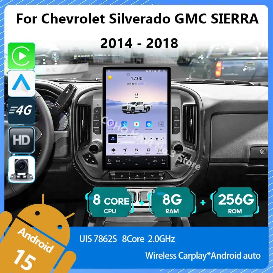 Lettore multimediale video per auto COHO 14.6 " con doppio sistema per Chevrolet Silverado GMC SIERRA 2014-2018, navigazione GPS, radio e CarPlay