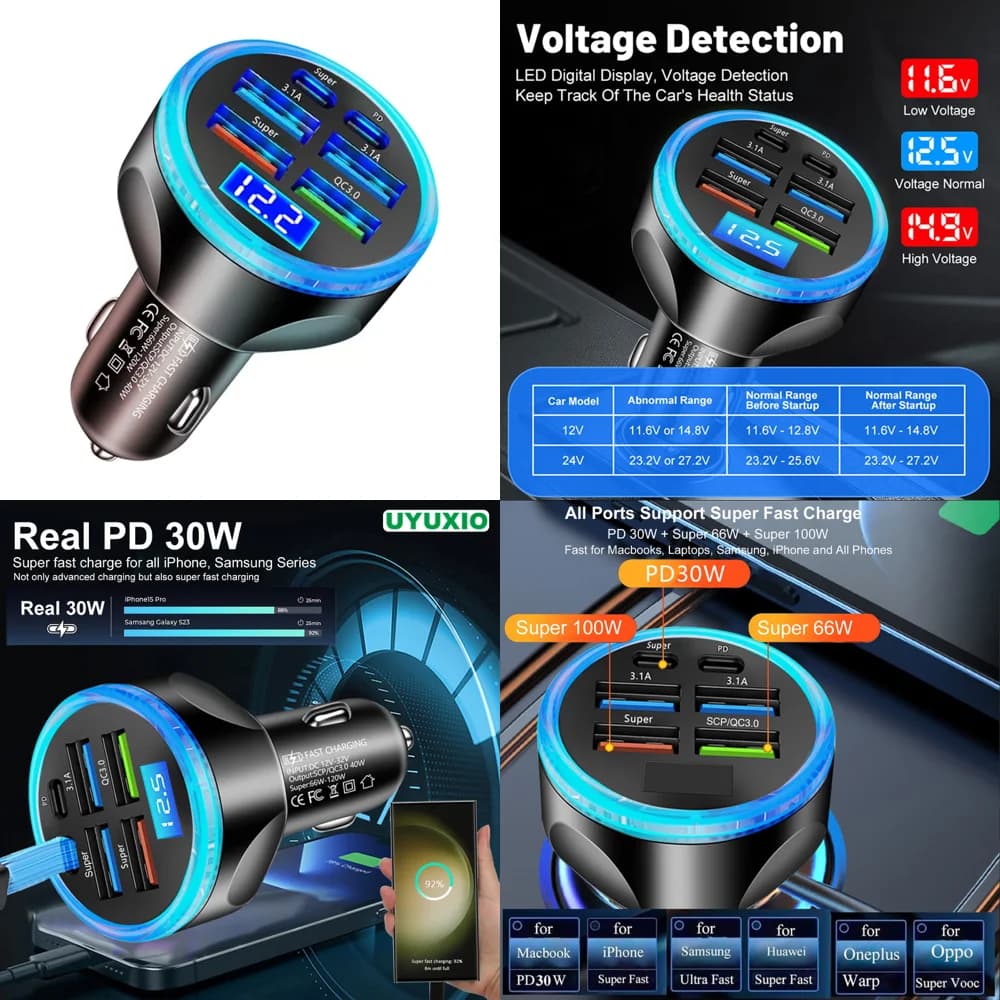 Nuovi Arrivi 2026: Caricabatterie da Auto USB Multiporta PD 30W Tipo C con Voltmetro, Adattatore per Ricarica Rapida con Display di Tensione, di Tendenza
