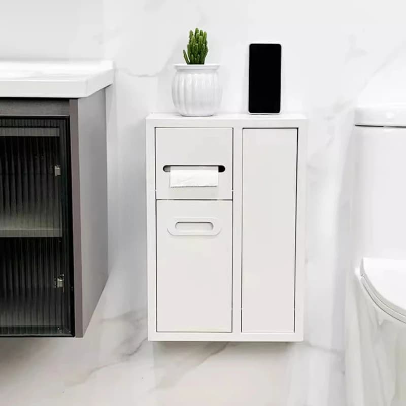 Mobiletto per WC anti-impronte: organizer da bagno a parete con contenitore per rifiuti antibatterico, ripiano in metallo antiruggine
