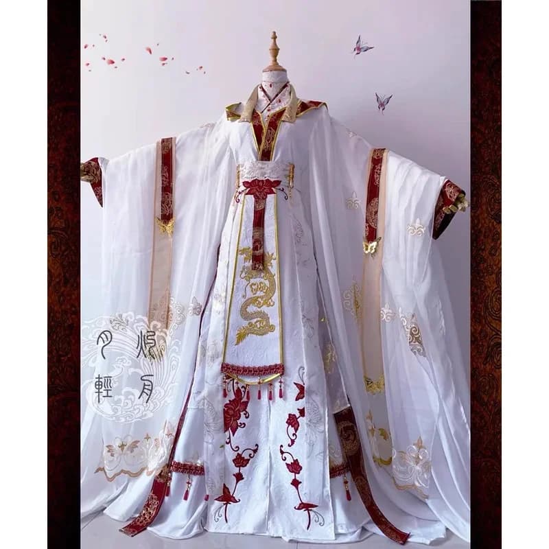 Heaven Officials Blessing Xie Lian Cosplay Costume Tian Guan Ci Fu Crown Prince Cos Top Wigs Men Women White Han Fu Halloween