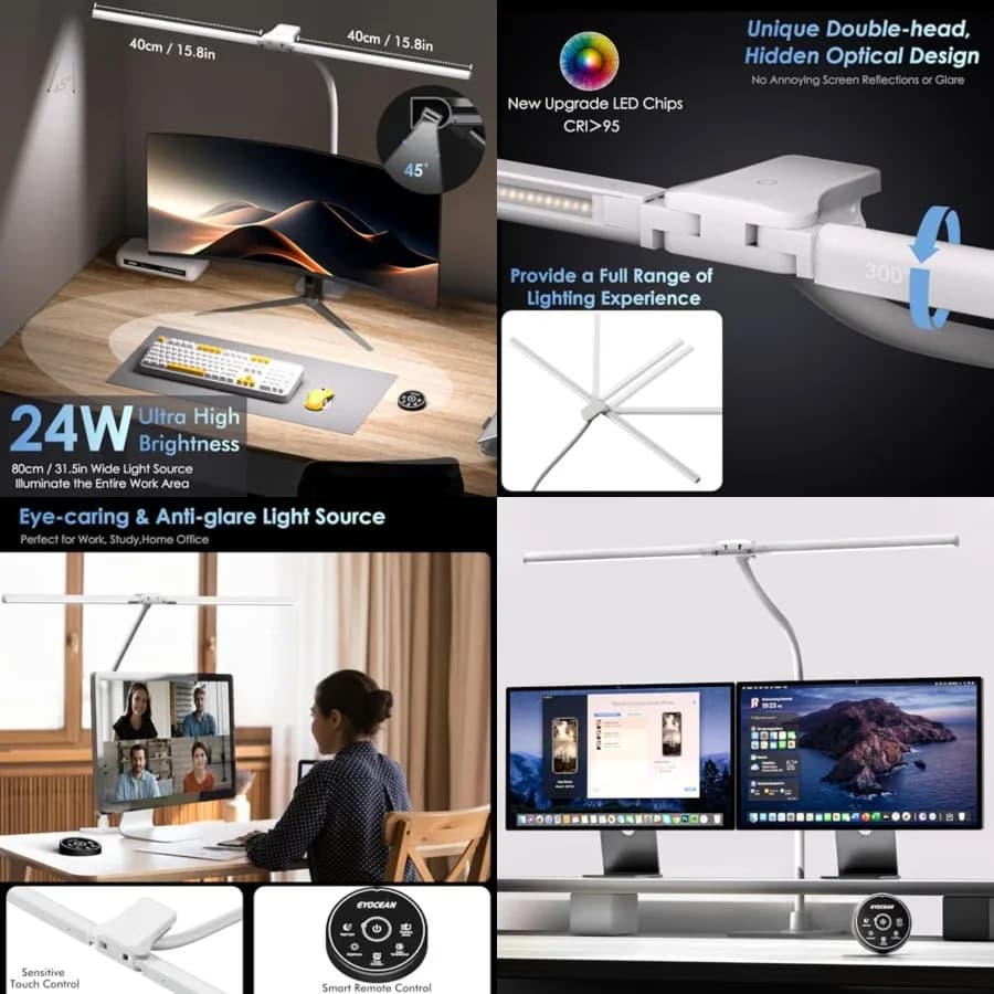 Lampada da Scrivania con Base in Metallo, Lampada LED da Ufficio da 80 cm per Casa e Ufficio, Luce da Scrivania a Doppia Testa da 24W, Dimmerabile e con Temperatura Colore Regolabile