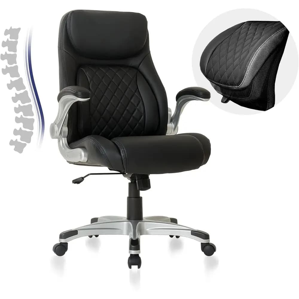 Sedia da Ufficio di Lusso in Pelle Microfibra con Schienale Alto, Supporto Lombare Regolabile e Braccioli per un Uso Confortevole alla Scrivania