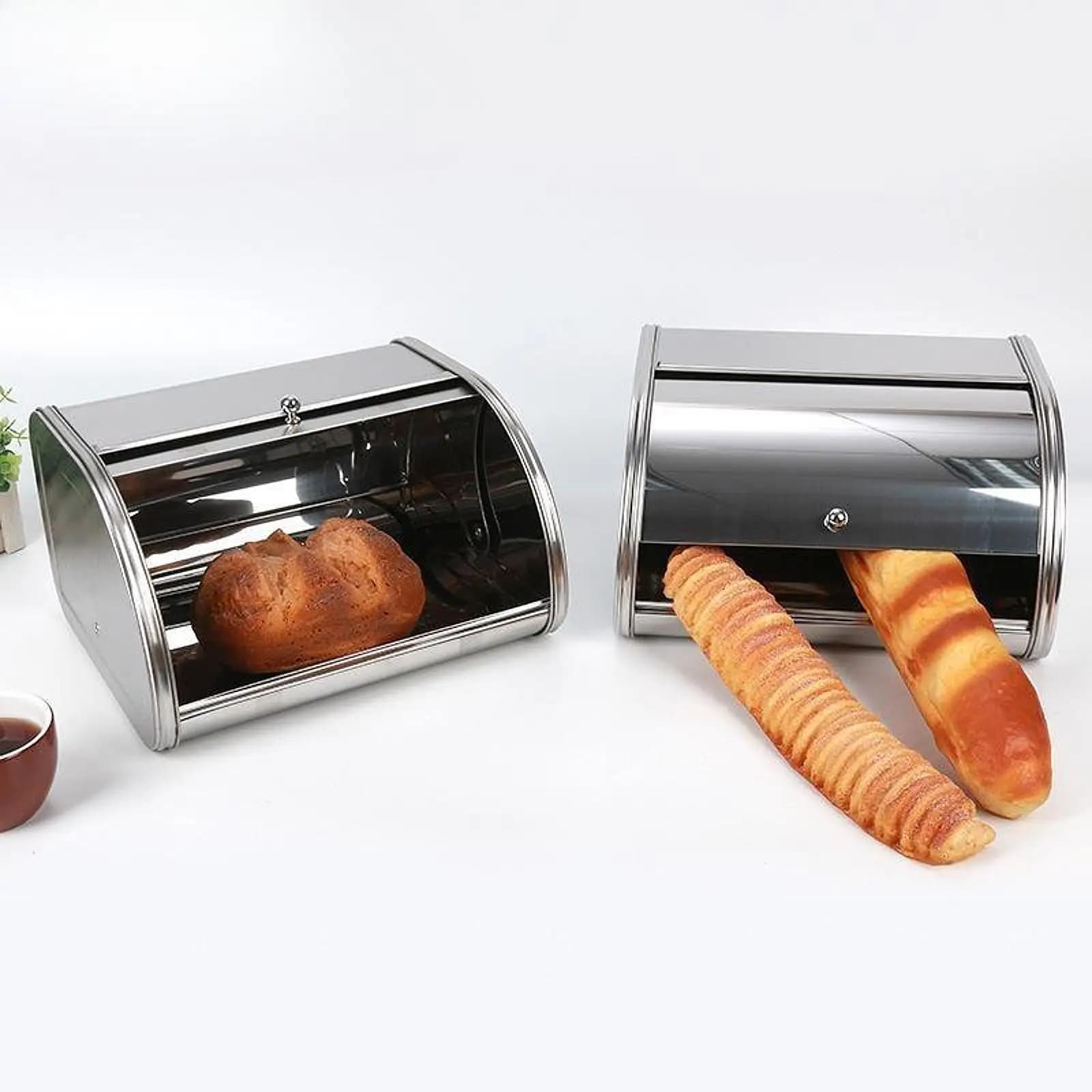 Bread Box with Roll Top Lid Bread Container for Coffee Shop Table Bakery