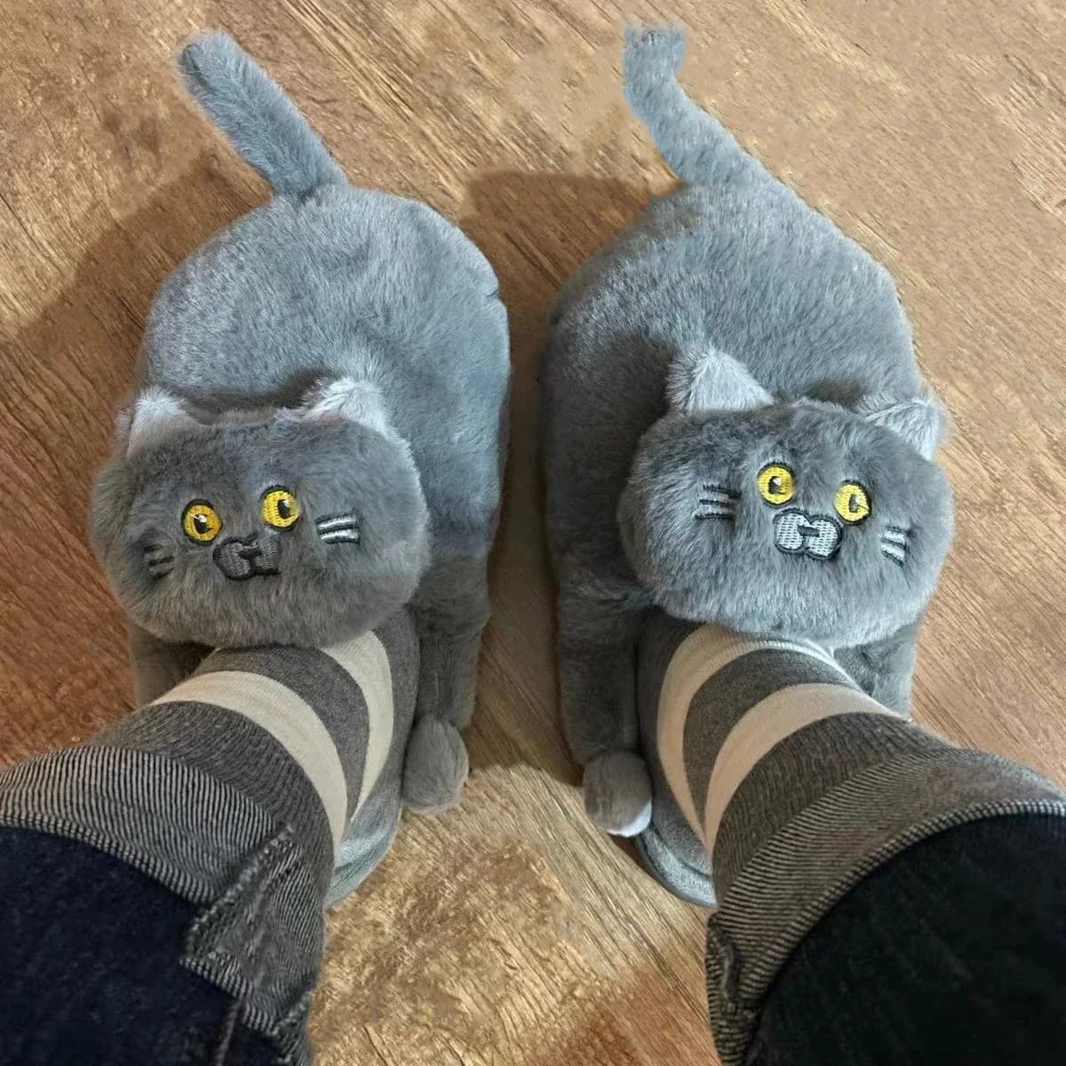 Divertente gatto simpatico cartone animato pantofole in peluche a pelo corto per donna uomo casa coperta soffice morbida peluche scarpe da casa camera da letto scivoli in pelliccia muli