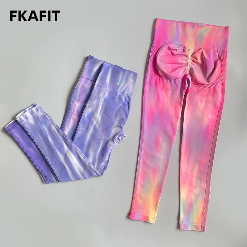 Tie Dye Gradient Yoga Pants Leggings sportivi donna Seamless vita alta Push Up collant donna Fitness Yoga Leggins