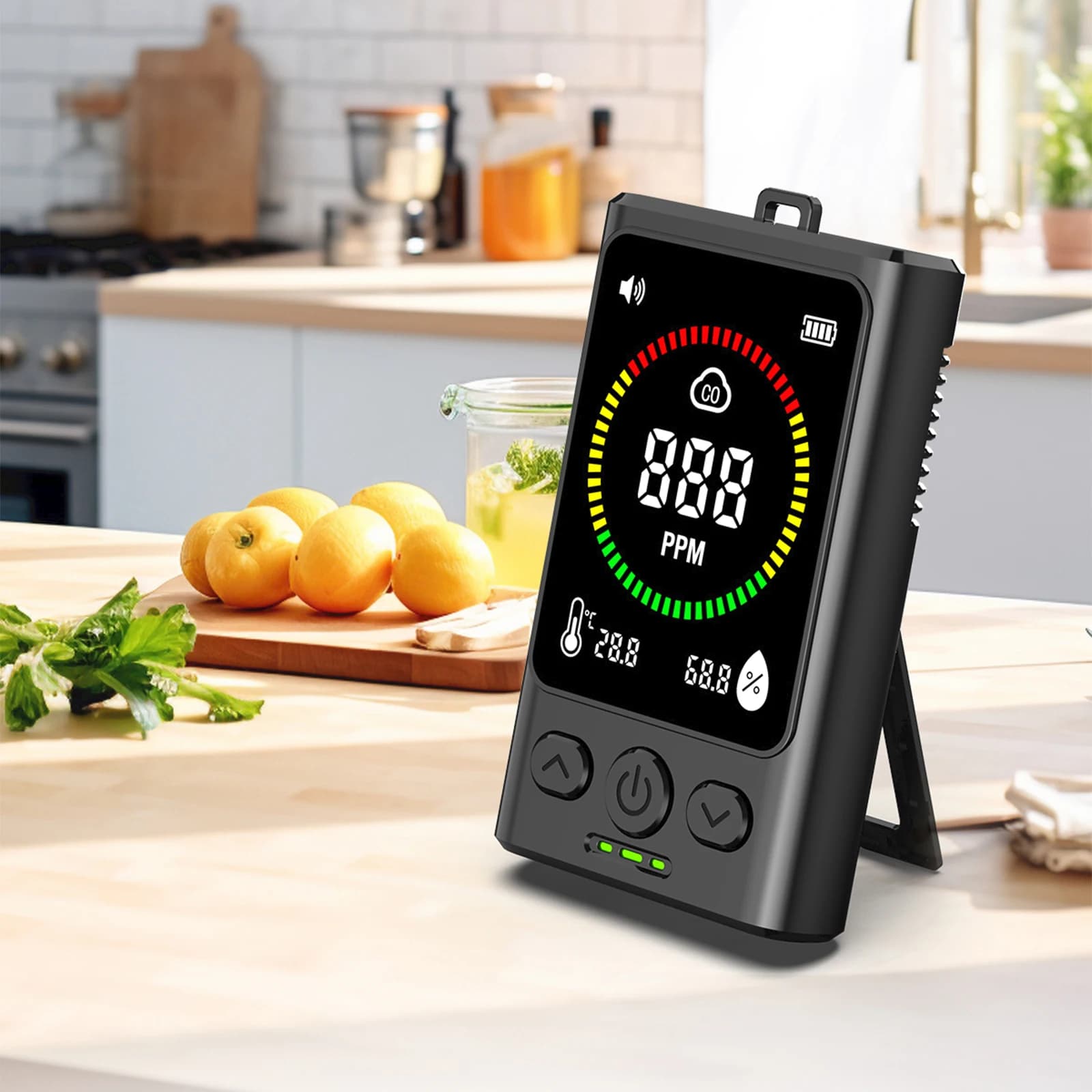 Allarme Ricaricabile per Monossido di Carbonio con Allarme Sonoro a 85dB, Schermo LCD, Rilevatore di Gas Portatile per la Sicurezza di Casa e Veicoli
