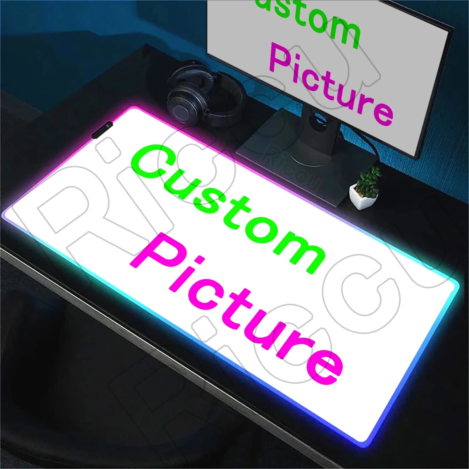 Tappetini da gioco per computer Tappetino per mouse RGB personalizzato HD Tappetino per mouse con luminescenza a luce LED XXL Tappetino per mouse grande Giocatori Fai da te La mia immagine propria