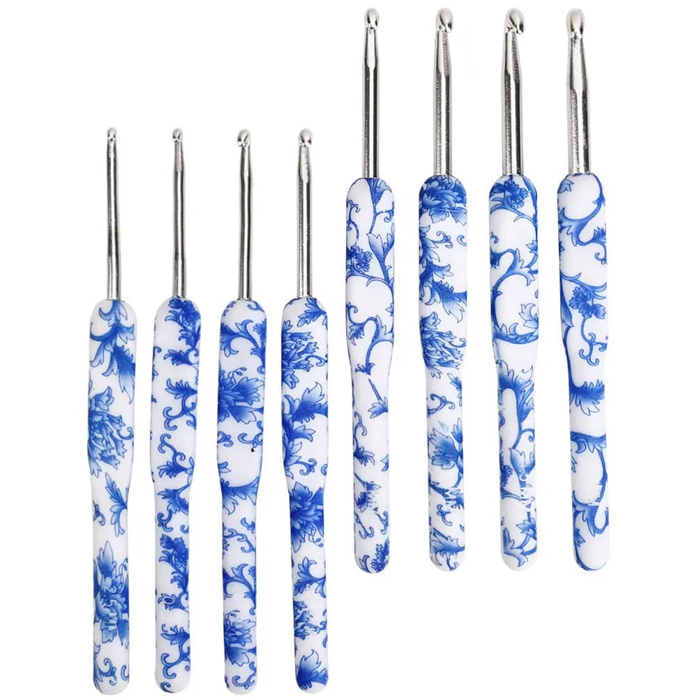 Kit di 8 Uncinetti in Plastica e Alluminio, Aghi Resistenti per Intrecciare Maglioni, Cappelli, Guanti, Sciarpe e Filati