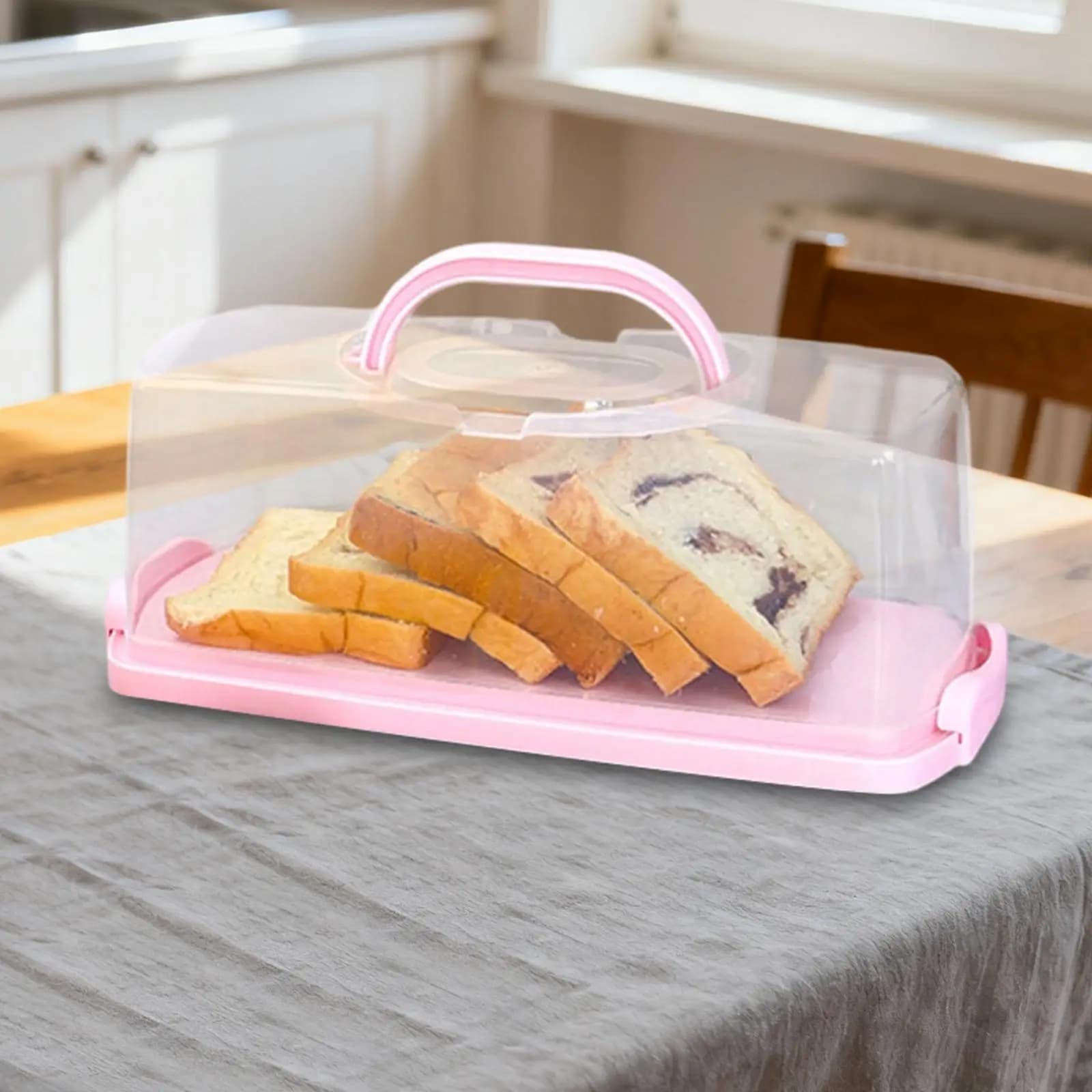 Cake Container Portable Loaf Bread Box Transparent Lid Bread Keeper PP Material Handle Suitable for Kitchen Home Parties