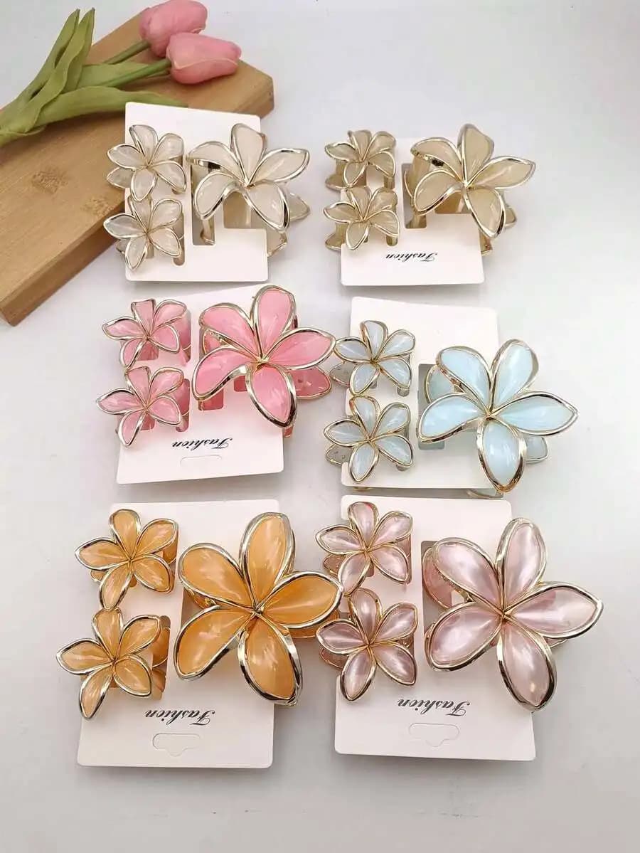 Confezione da 3 fermagli per capelli floreali in plastica ABS per donna, per uso quotidiano