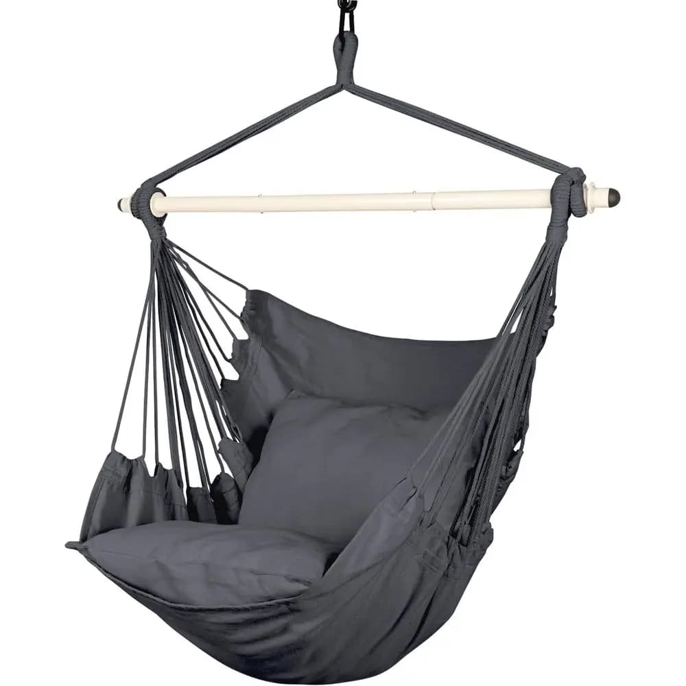 Durable Hammock Chair with 500 lbs Capacity, 2 Cushions, Steel Bar, Anti-Slip Rings - Ideal for Indoor or Outdoor