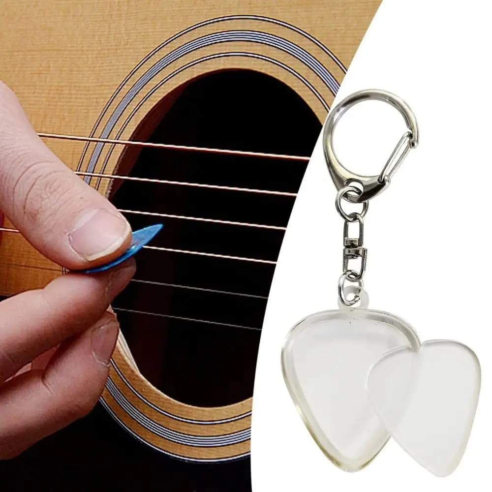 Durevole porta plettro per chitarra trasparente, scatola di immagazzinaggio per plettro in acrilico a forma di cuore con portachiavi, organizer per plettro per chitarra