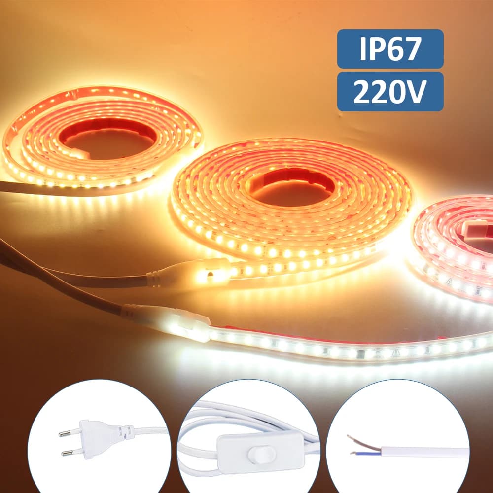 AC 220V 230V 2835 Striscia LED Impermeabile IP67 120LED/m Lampada a nastro flessibile Bianco caldo freddo 1M 2M 3M 5M 10M 20M Illuminazione domestica