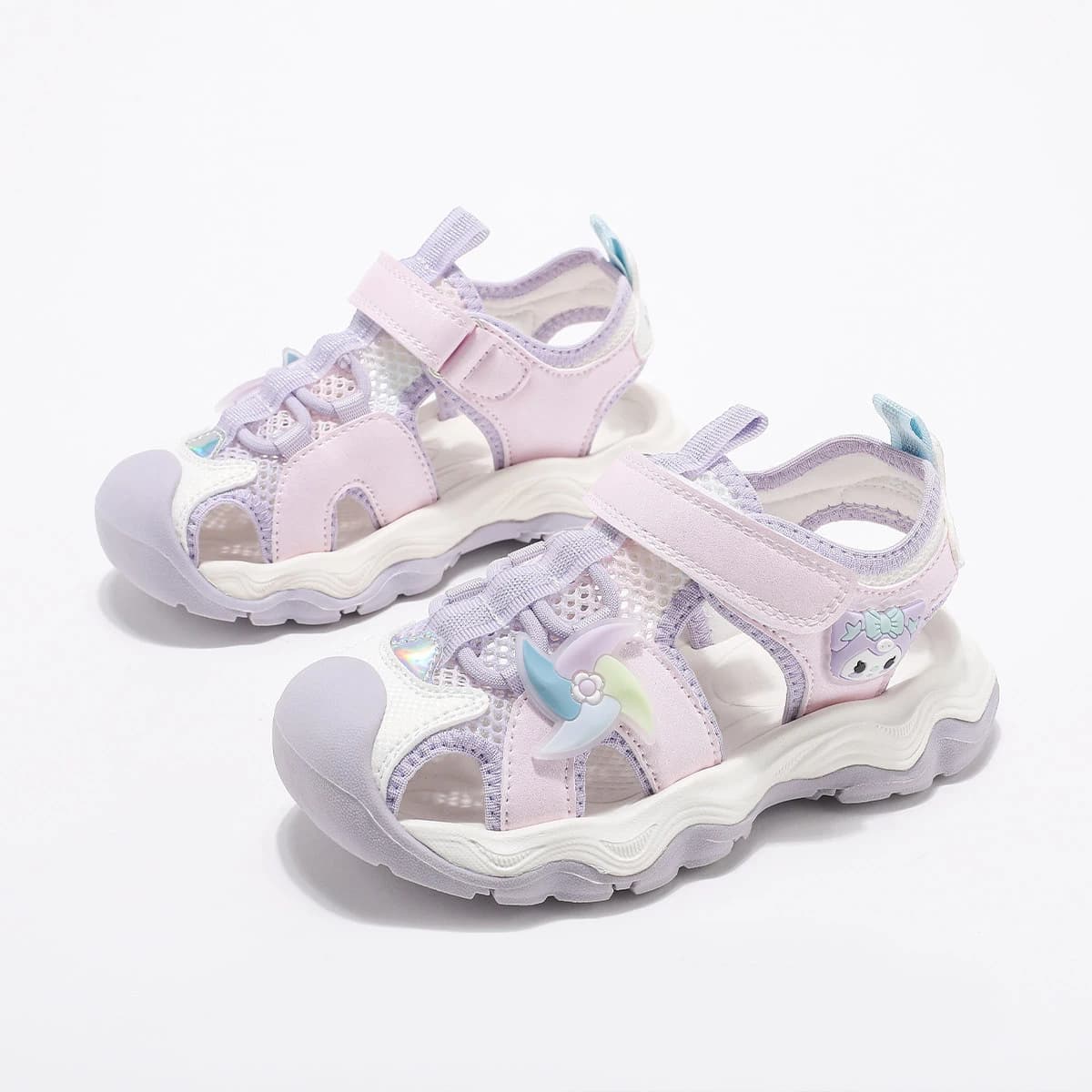 Sandali sportivi estivi casual da bambina con cartone animato, a punta chiusa, anti-collisione, con cinturino regolabile in velcro e suola spessa