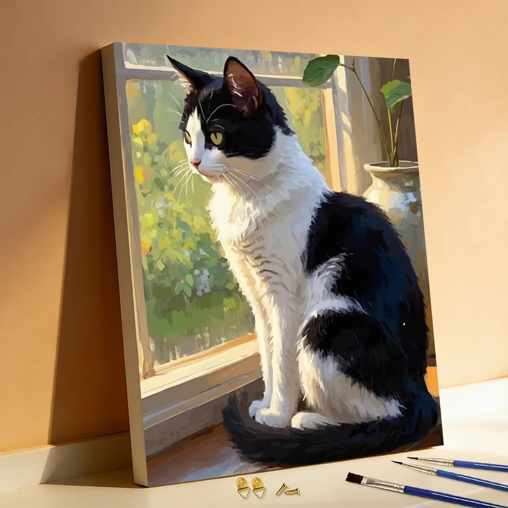 Huacan Oil Painting By Numbers Cat DIY Paint By Number Adult Kit Kitten Digital Oil Painting Kit Animal Home Decoration Modern