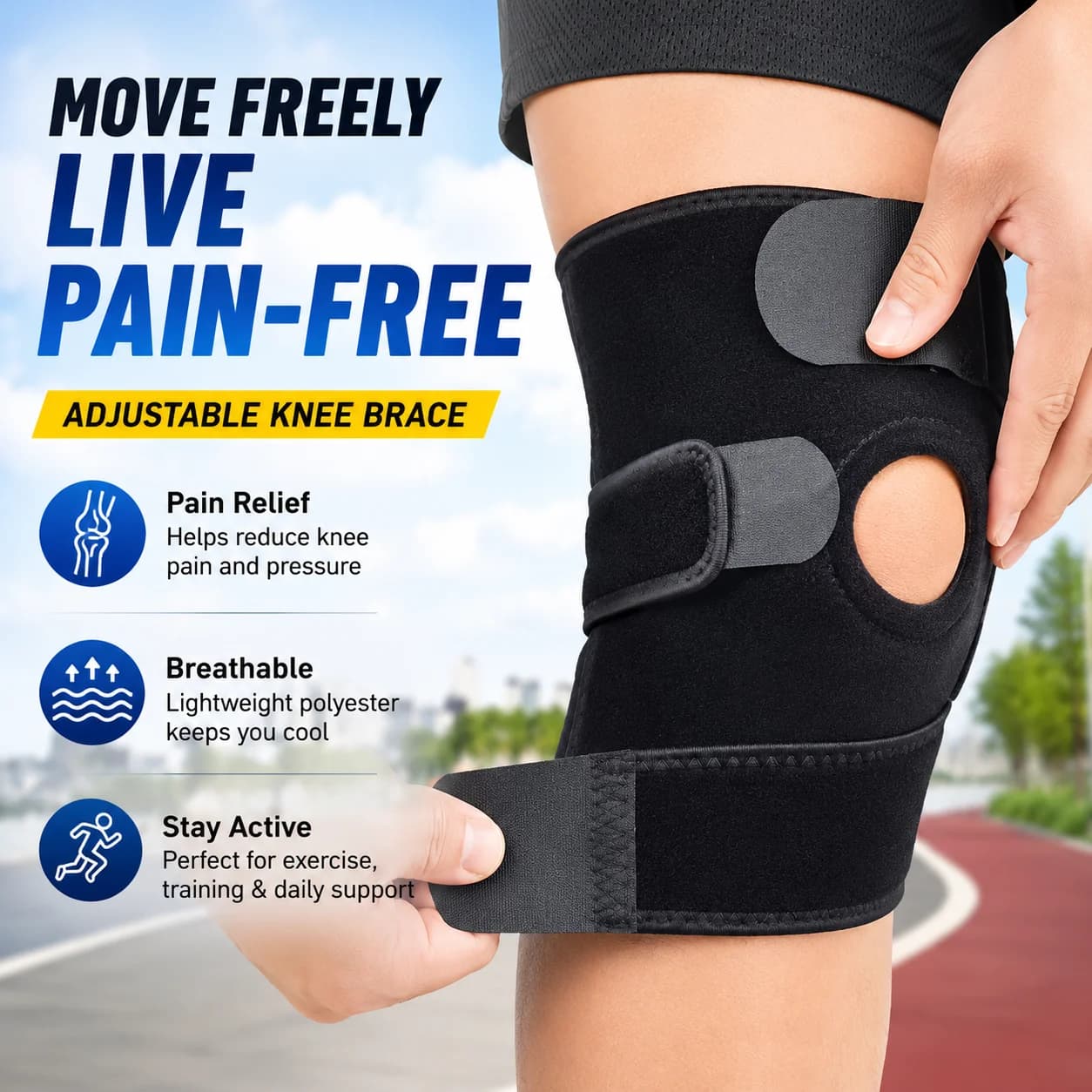 Adjustable Knee Brace for Pain Relief, Breathable Polyester Support for Exercise & Training