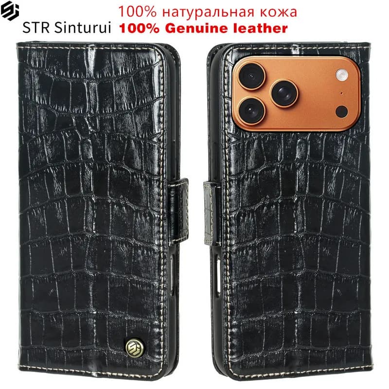 Custodia a portafoglio in vera pelle effetto coccodrillo con slot per carte per iPhone Air 17 16 15 14 13 12 11 XS Pro Max 8 7 Plus Flip Cover