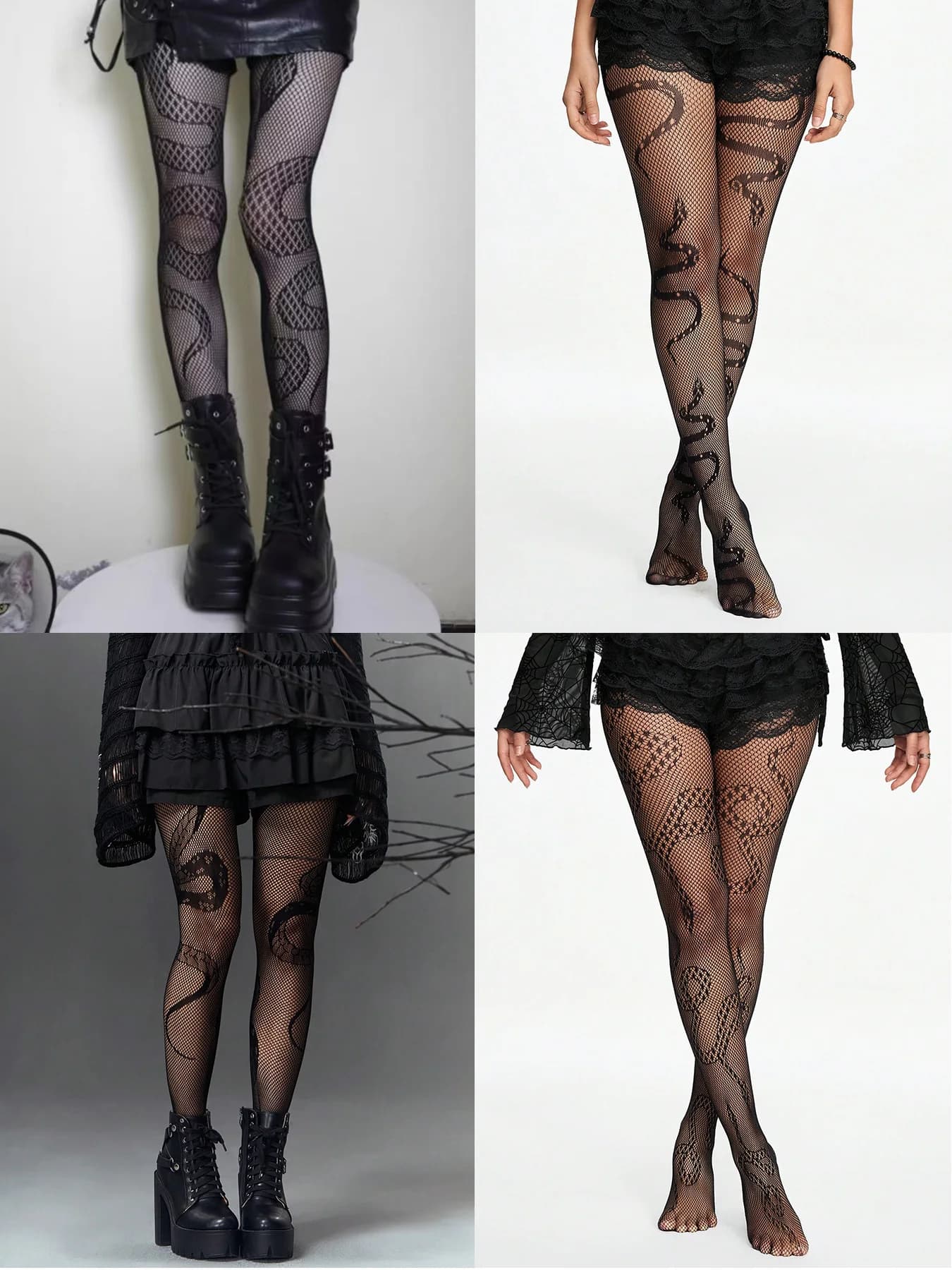 1 paio di calzini a rete da pesca a forma di serpente alla moda e sexy stile punk collant di Halloween collant a forma di serpente horror