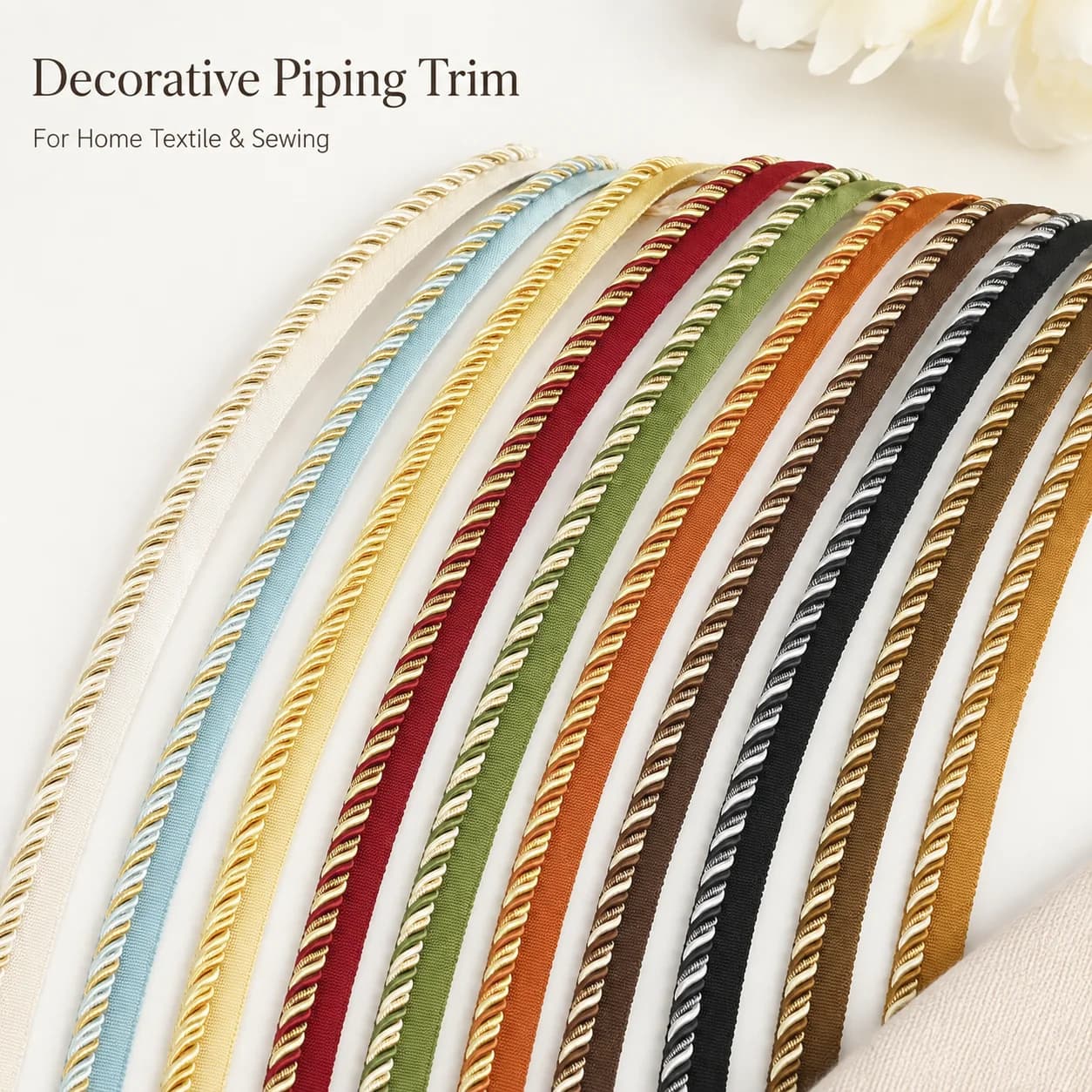 6/12M 6Mm Braided Piping Cord Three-Strand Twisted Rope for Pillow Cushion Sofa Curtain Tieback Garment Bag Edge Textile Craft