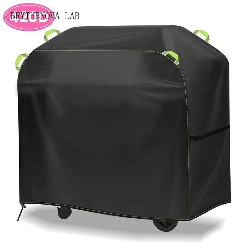 420D Rainproof Outdoor BBQ Cover, Gas Dustproof Oxford Tent Cover Barbecue Waterproof Strips Grill Rack Protective Oven Hood