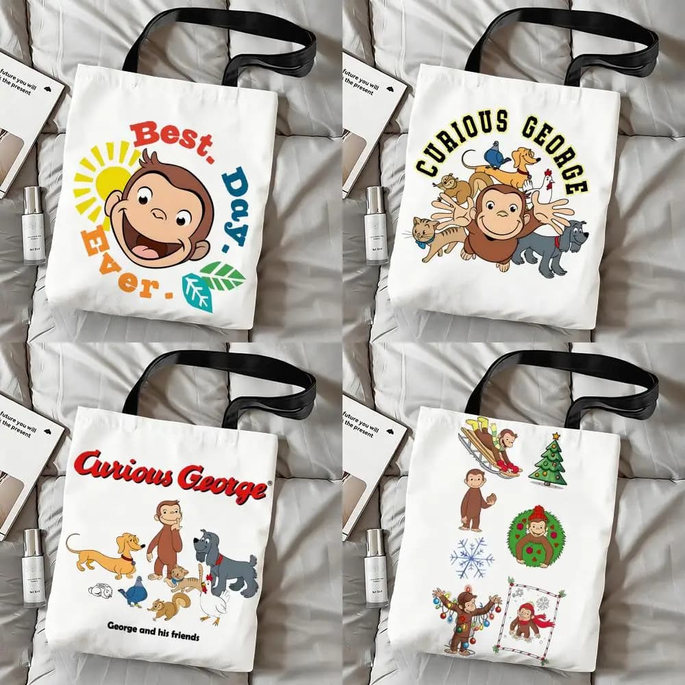 Cartoon C-Curious Georg Storage Bags Double-Sided Print Canvas Tote Bag Fashion Large Capacity Women's Shoulder Handbag