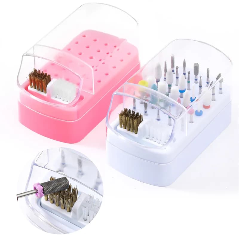 30 Holes Drill Bits Holder Grinding Head Holder Organizer Case with Cleanning Brush Salon Grinding Head Holder Box