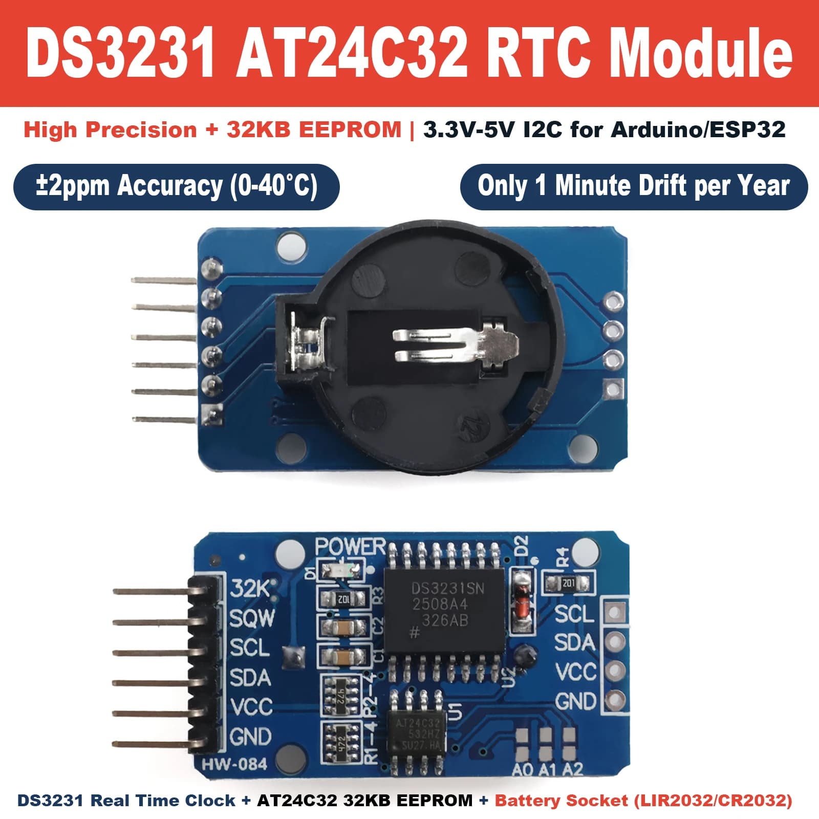 1-10Pcs DS3231 RTC Module AT24C32 IIC Precision Real Time Clock Memory Board I2C for Arduino Raspberry Pi DIY Replace DS1307