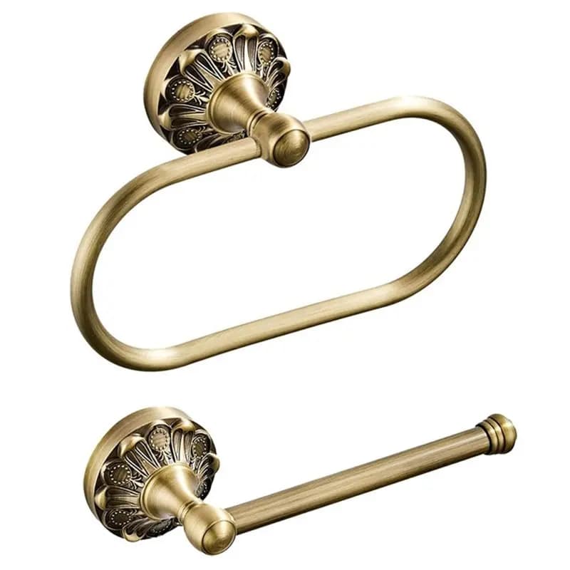 AB66-2 Pcs Brass Toilet Paper Holder Hand Towel Holder Wall Mount Bathroom Decor Accessories