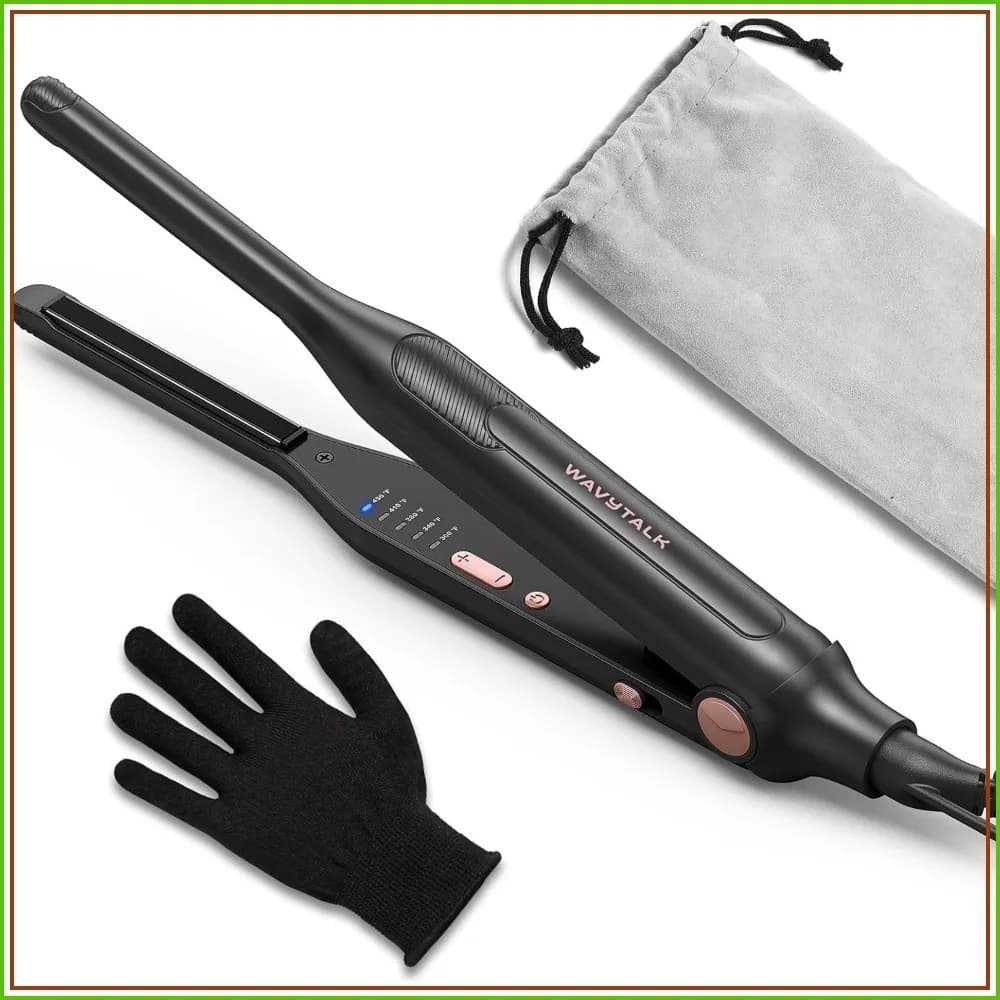 Mini Pencil Flat Iron for Short Hair, Pixie Cuts & Bangs, 5 Temp Settings, Anti-Pinch