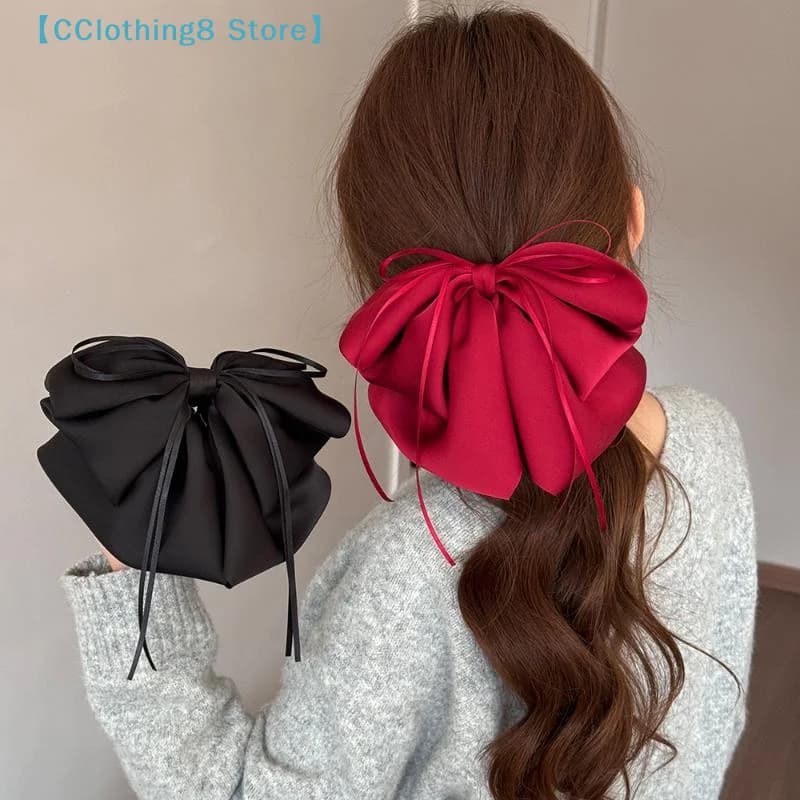 Fermagli per capelli a fiocco neri e rossi con perle, fermagli a pinza a forma di squalo, fermagli a molla, fermagli per coda di cavallo alla moda, accessori per capelli【AliS8】