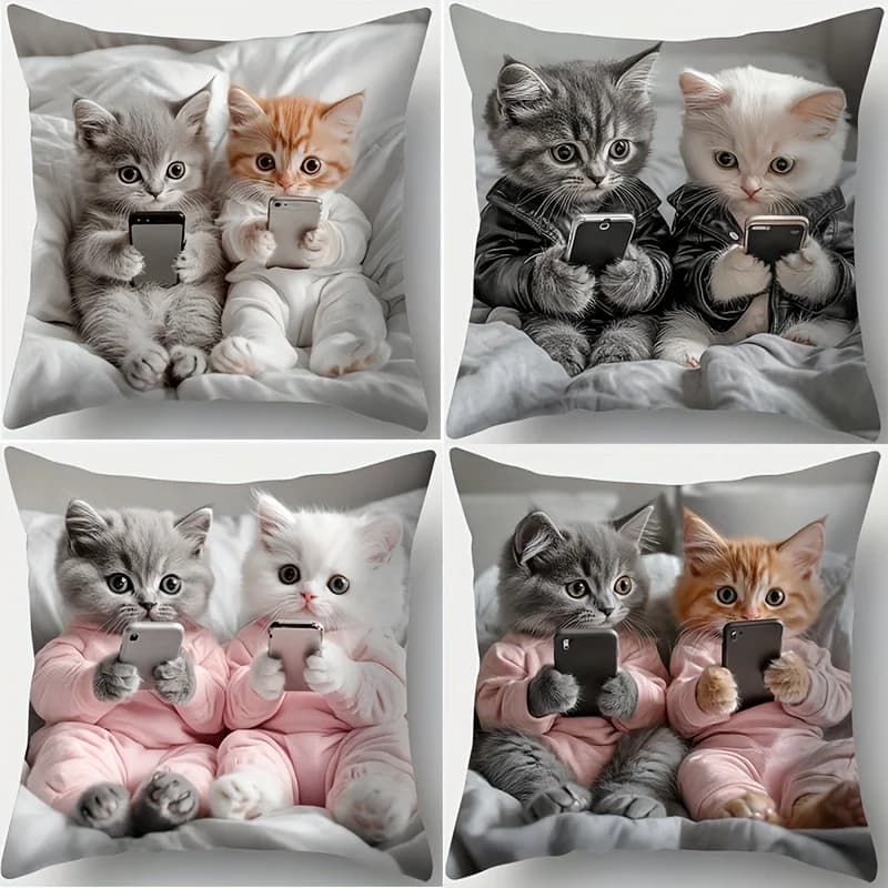 1/4pcs Cute Kitten Print Pillowcase Sofa cushion cover home bedroom room decoration
