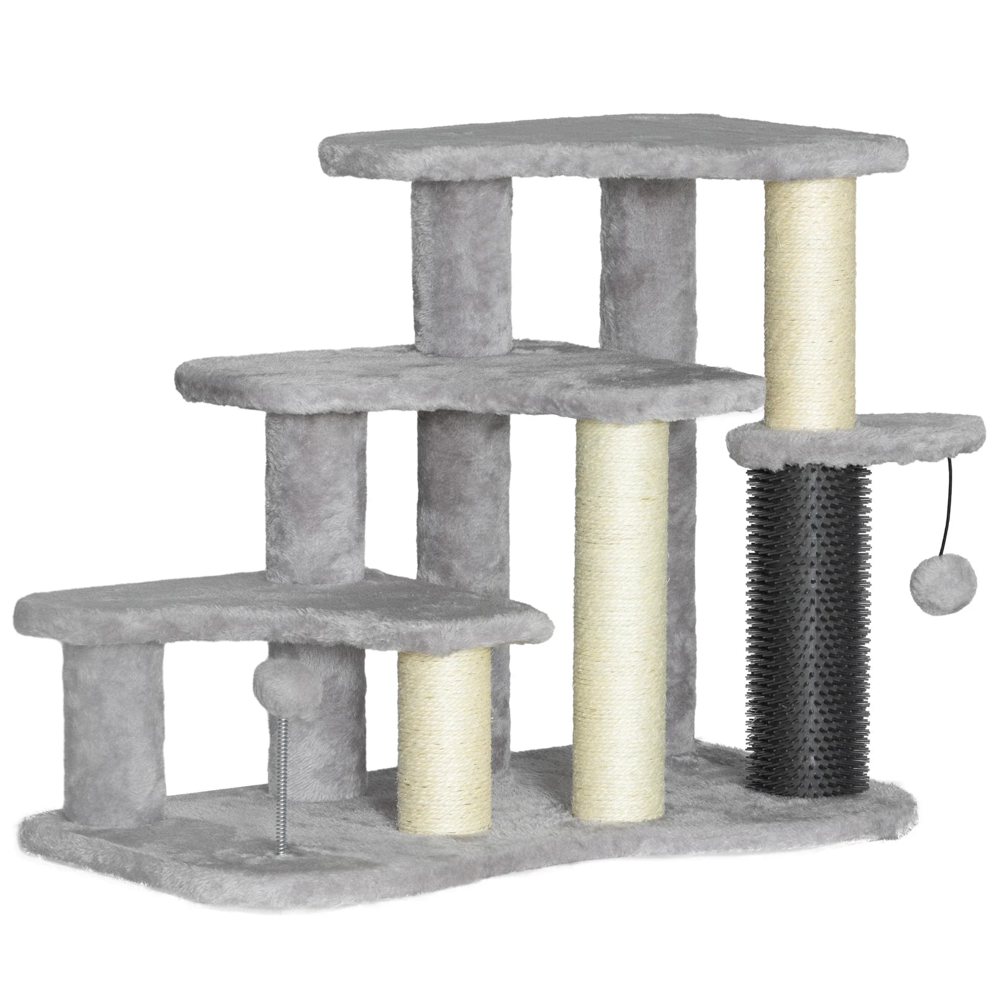 Albero per gatti 2-in-1, scaletta per animali domestici con tiragraffi, palline giocattolo, per letto, divano, grigio chiaro