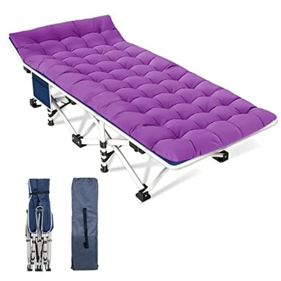Lettino da campeggio con materasso confortevole, lettino pieghevole in tessuto premium per dormire, facile da montare, con borsa per il trasporto.
