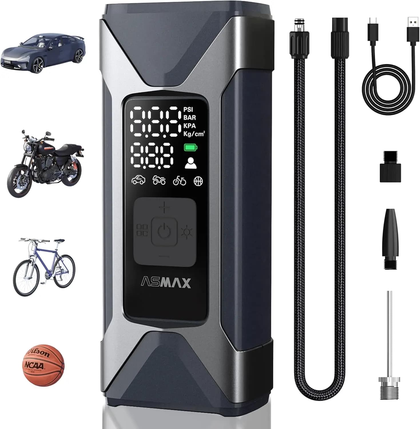 Pompa ad aria senza fili portatile per gonfiaggio pneumatici 160PSI con manometro digitale, spegnimento automatico per palline per bici da auto