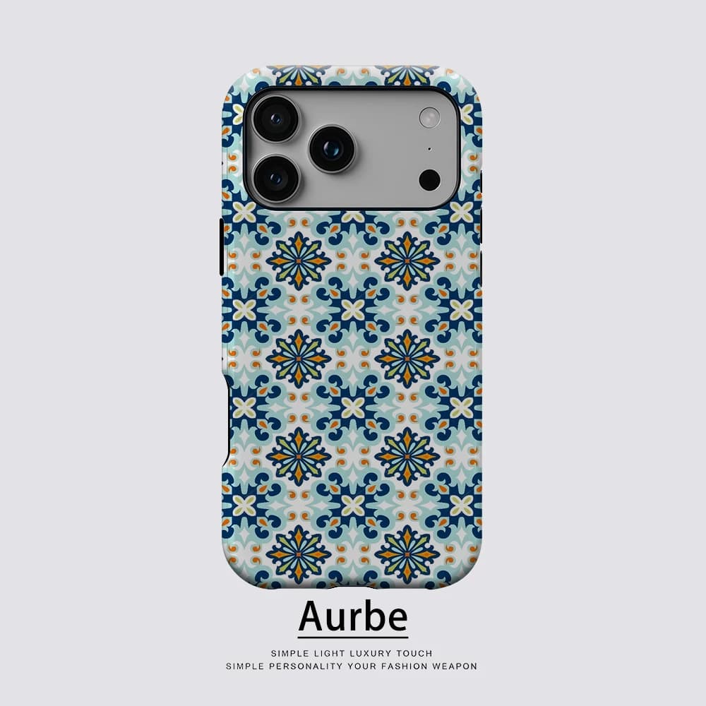 Blue White Orange Tile For Magnetic Phone Case For IPhone 17 16 15 14 13 Pro Max Plus Single Double-Layer Tough Case
