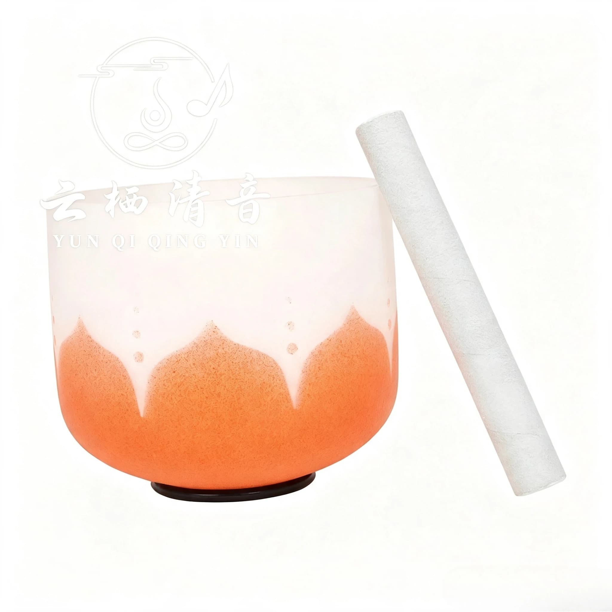 SYUN QI QING YIN 8 Inch D Key Matte Quartz Singing Bowl With Orange Rubber Ring And Mallet Percussion Meditation Instrument