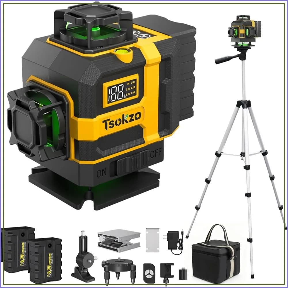 16 Lines 4D Green Laser Level with Tripod, 360° Self-Leveling Tool for Home Renovation, 2 Batteries Included