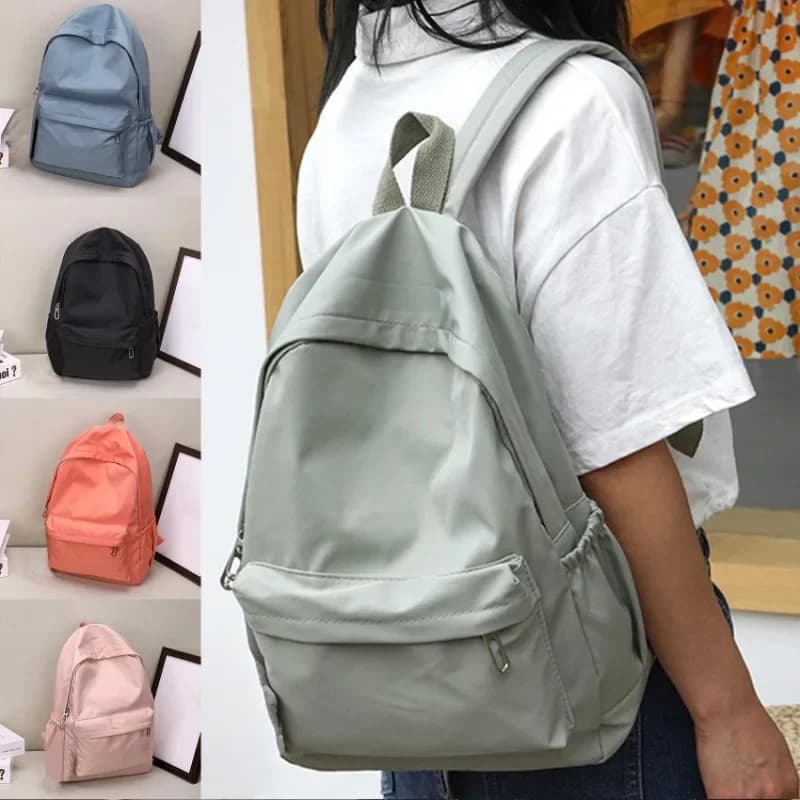 Zaino semplice in tinta unita Borse da scuola in nylon da donna per ragazze adolescenti Bookbag Borsa a tracolla da viaggio per signora