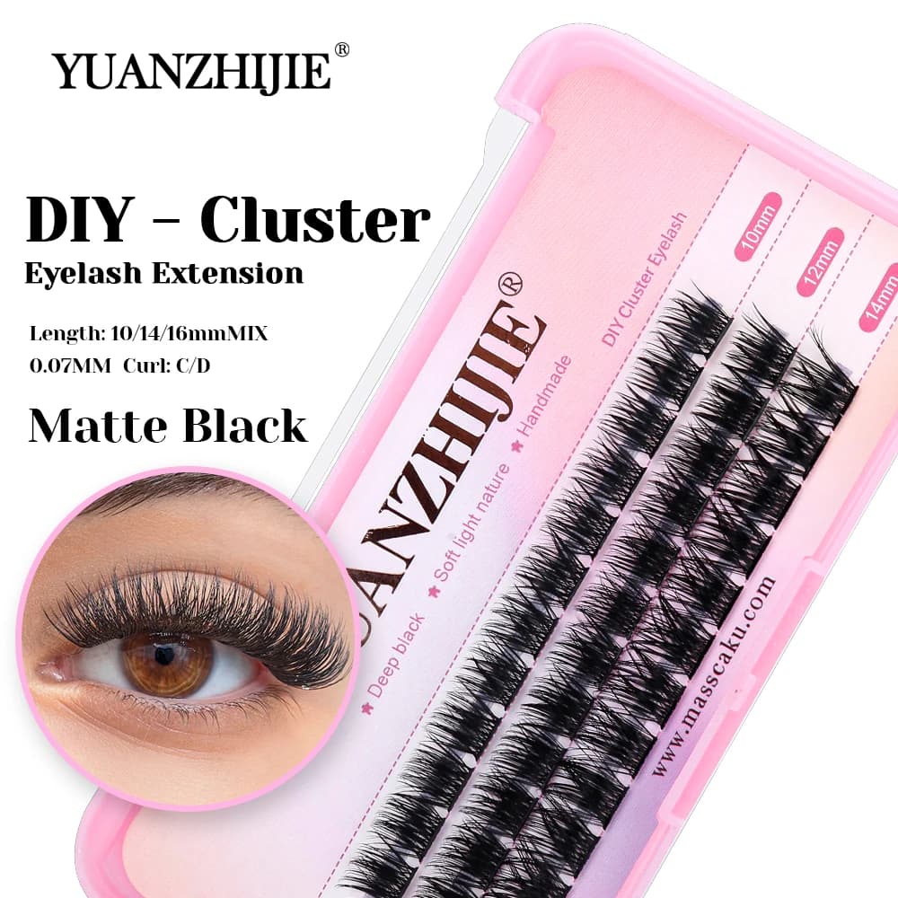 Nuovo Arrivo YUANZHIJIE CD Curl Opaco Nero Scuro Segmentato Ciglia Ibrida Leggero Fatto A Mano FAI DA TE Cluster Ciglia Forniture
