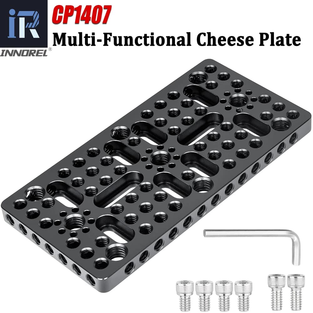 INNOREL CP1407 Multi-Functional Cheese Plate 14x7cm with ARRI Locating Holes 1/4" & 3/8" Threads for Camera Cage Slider
