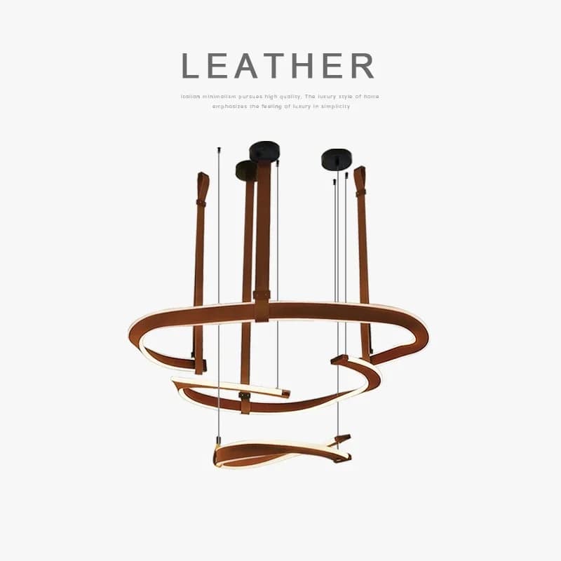 SANDYHA Lampadario moderno a sospensione a LED con anello in pelle per soggiorno, sala da pranzo, camera da letto, design semplice postmoderno