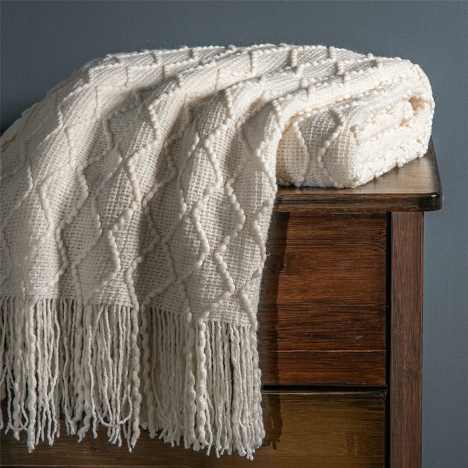 Calde coperte lavorate a maglia per letto Copridivano invernale Copriletto Coperta morbida anti-pilling Coperta in rilievo tinta unita Decorazione nordica