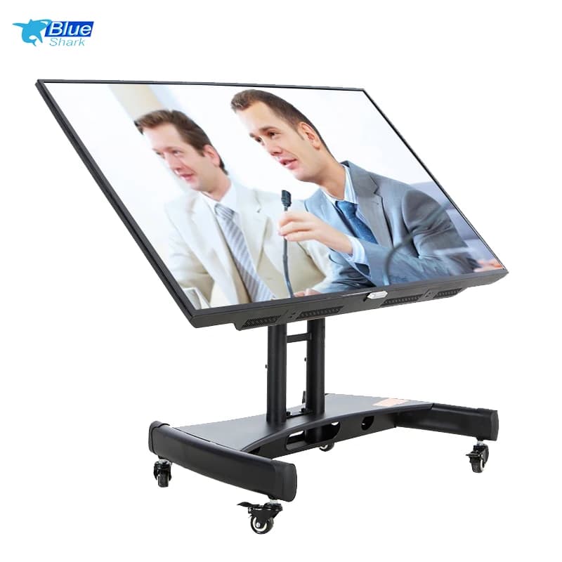 Supporto per TV mobile con angolo di visione regolabile da 35 gradi/Carretto per monitor ad altezza bassa con ruote per schermo piatto curvo da 32-75 pollici