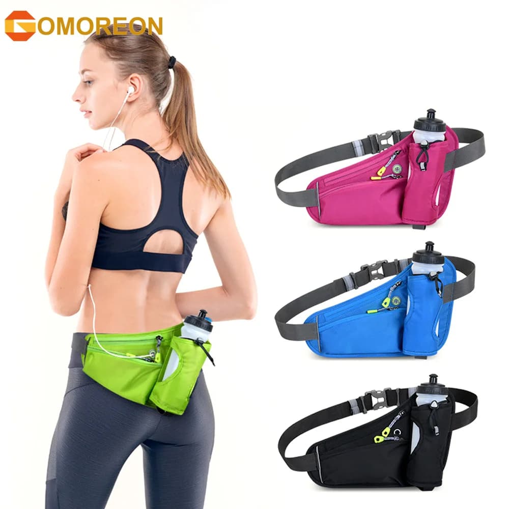 Fanny Pack with Water Bottle Holder Running Belt, Adjustable Strap Reflective Hydration Waist Bag for Running Hiking Walking