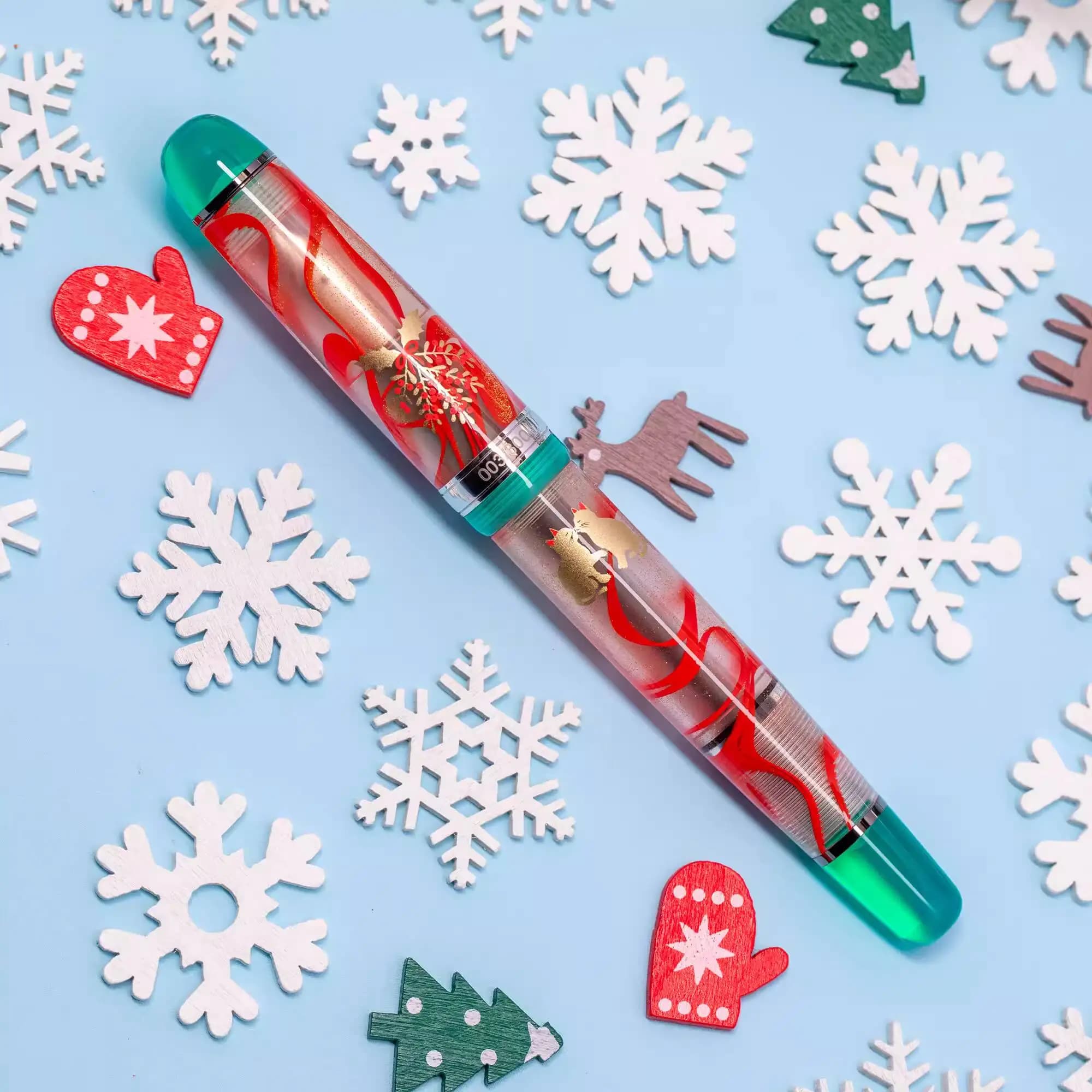 Taiwan OPUS88 JAZZ Limited Edition Ink- Drop-in Style Acrylic Resin Fountain Pen Christmas Cat Walk, Under The Mistletoe