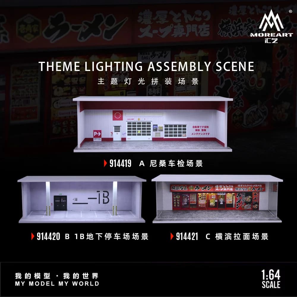 *Preordine*More Art 1:64 Parcheggio Sotterraneo, Diorama Illuminato di Ristorante di Ramen per Esposizione, Collezione e Regalo